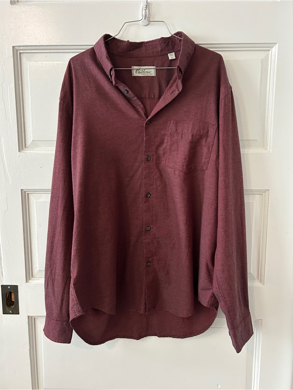 Relaxed Burgundy Button-Down Shirt with Chest Pocket